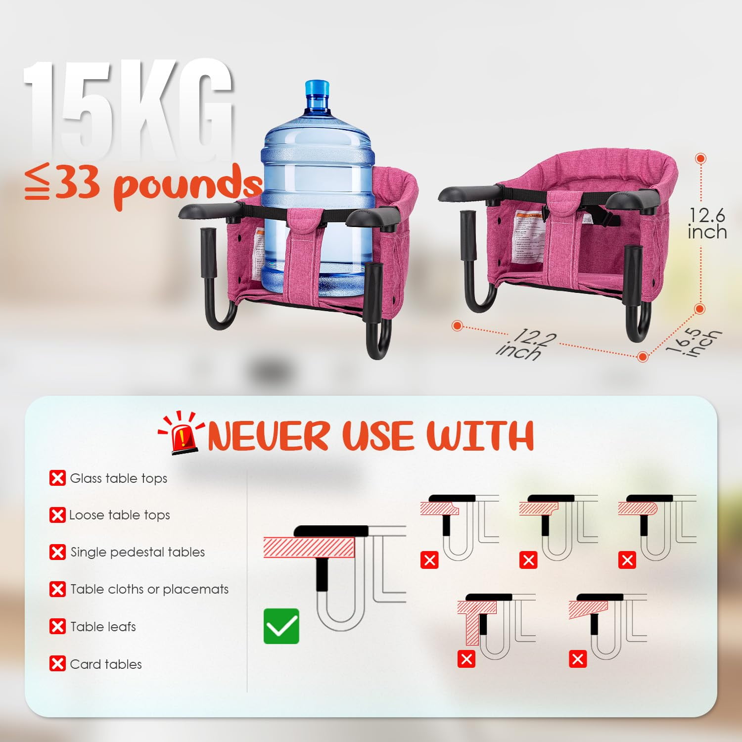 Hook on chair for baby with Storage Bag Portable,clip on table,for Home and Travel