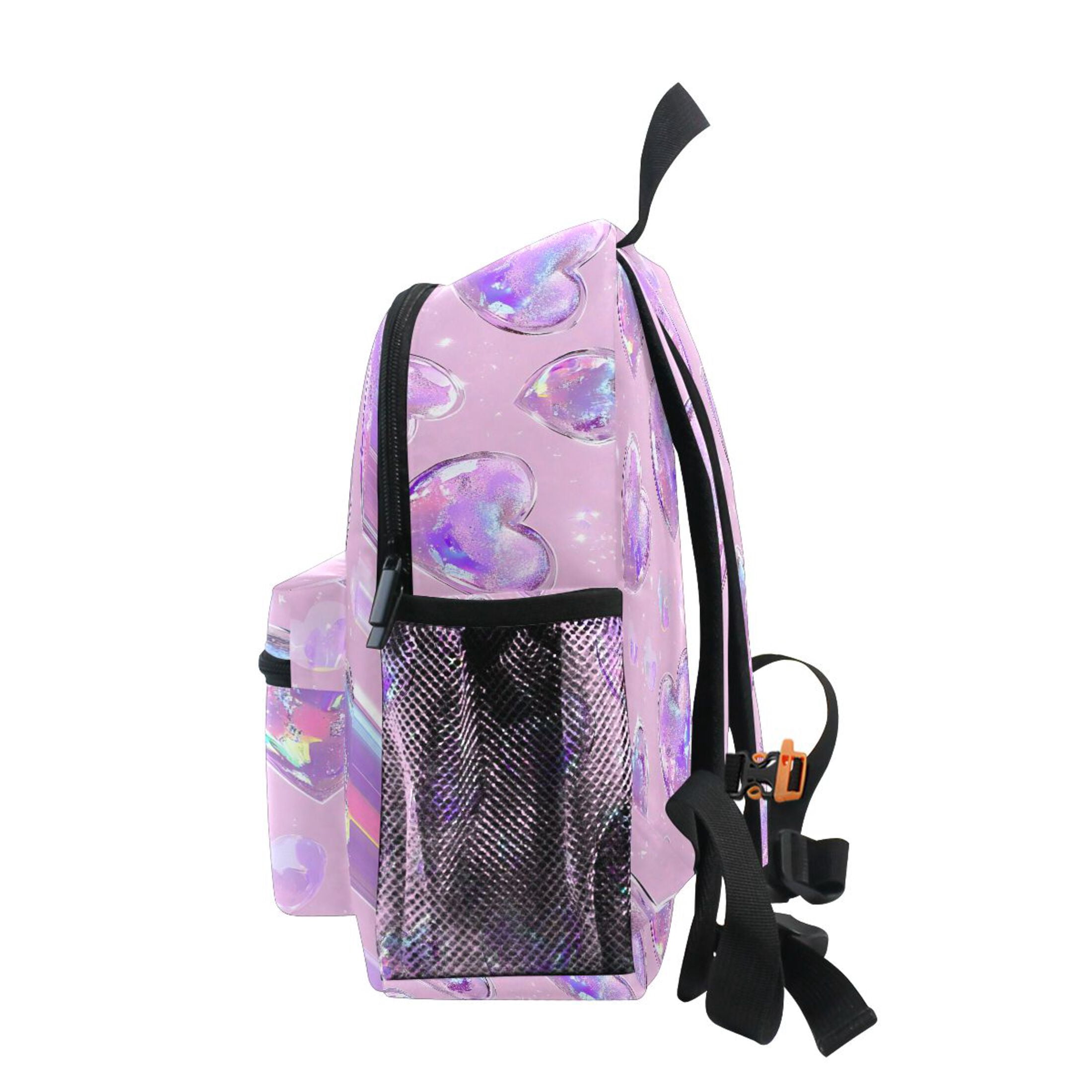 ALAZA Holographic Glitter Hearts School Backpack Small Bookbag Mini Bags