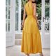 thumbnail image 4 of Vestido largo de mujer con cuello halter, sin mangas, dobladillo con volantes fluidos, cinturón de cintura, vestido de verano de color puro amarillo S, 4 of 6