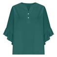 thumbnail image 5 of Tumotour Summer Tops For Women V Neck Tops Dressy Button Casual 3/4 Tiered Lace Bell Sleeve Work Blouses Solid-Color Loose Shirts Solid Color Cute Tshirts, 5 of 6