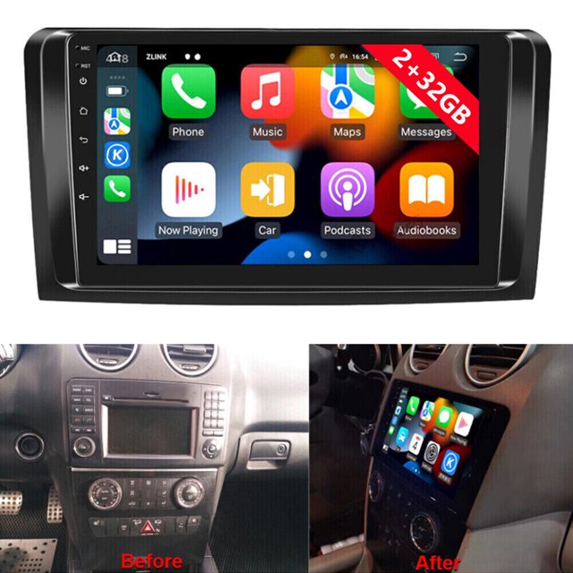 Radio Stéréo de Voiture Android 13 de 9 Po 2+32G pour Mercedes-Benz ML GL 2005-2011, Sans Fil Intégré, CarPlay Android Auto Bluetooth WiFi FM/RDS, Unité de Navigation GPS avec Commutateur