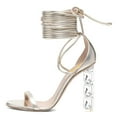 thumbnail image 2 of FSJ Women Classic Open Round Toe Lace up Sandals Thin Band Crystal Beads High Heeled Pumps Wedding Dressy Daily Wear Bowknot Shoes Size 13 Silver Metallic, 2 of 4