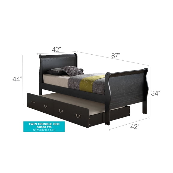 Glory Furniture Louis Phillipe G3150G-TTB Twin Storage Bed , Black