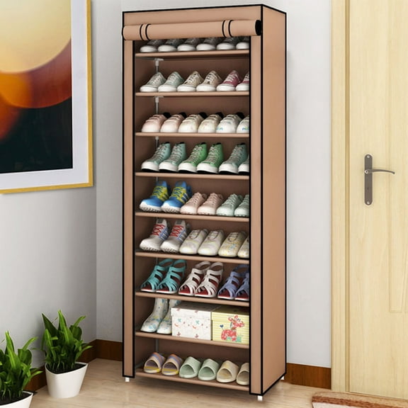 10-Tier Shoe Organizer, Non-Woven Fabric Design, Holds up to 27 Pairs, Stylish Storage Solution for Sneakers, Coffee Color