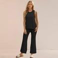thumbnail image 4 of Fjuchai Summer Two Piece Outfits for Womens Crewneck Sleeveless Pullover Tank Tops + Bell Bottoms Casual Set S-XL, 4 of 9