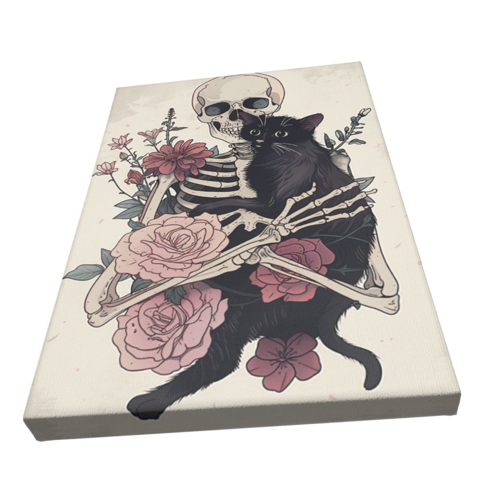 12x18 inch Canvas Painting Flowers Skeletons & Black Cat Garden Yard Decor,Living Room,Man Cave,Bar,Yard Garden Decor Posters & Prints,Funny Skeletons & Black Cat Paintings Canvas Decor Gift