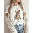 thumbnail image 1 of Women's Casual Floral French Bulldog Print T-Shirt - Soft Polyester Blend, Round Neck, Short Sleeve, Machine Washable, Lightweight & Breathable Fabric for Casual Attire, 1 of 7