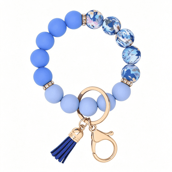 DESIGNICE Silicone Beaded Keychain Wristlet Key Ring Bracelet Cute Car Key Chain Holder for Women Girls Beaded Wristlet Keychain