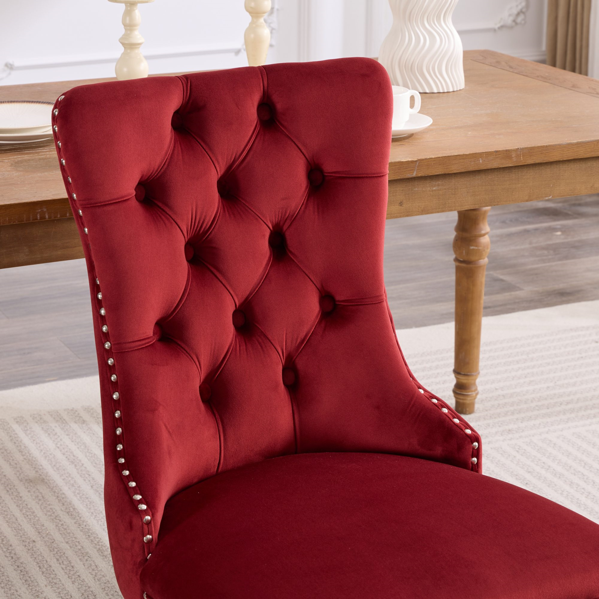 Miniyam Dining Chair Set of 2, High-end Tufted Velvet Upholstered, Wine Red
