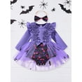 thumbnail image 6 of Newborn Baby Girl Halloween Outfit Bat Pumpkin Print Flower Long Sleeve Tulle Patchwork Romper Dress With Headband 1 3 6 9 12 18 Months Cute Fall Clothes, 6 of 10