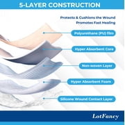 LotFancy Silicone Foam Dressing, 7x 7, 5 Ct, Bordered Waterproof Sacral Wound Dressing