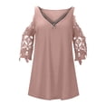 thumbnail image 4 of Fiudx Ropa de Mujer Mujer Casual Tallas Grandesencaje Media Mangaｖ-Cuello Cremallera Ahueca Hacia Fuera Camiseta Blusa Tops, 4 of 7