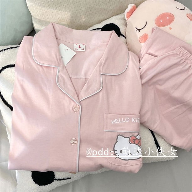 Pijama Kawaii Sanrio Hello Kitty Pachacco Kt Cat para mujer, conjunto de ropa para el hogar de manga larga para estudiantes, nuevo