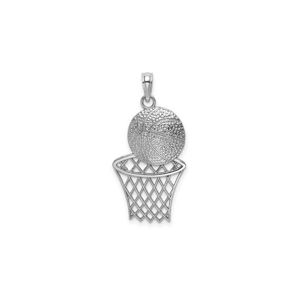 Gem & Harmony 14K White Gold Basketball In Net Pendant Charm (NO CHAIN) for Women