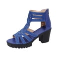 thumbnail image 2 of PiGOGI Women Solid Color Rhinestone Open Toe Back Zipper High Heeled Sandals Thick Heel Summer Blue, 2 of 9
