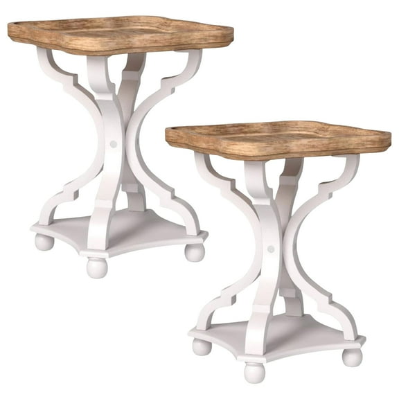COZAYH Square Rustic Wooden Accent Tray Top Nightstand Side Table, White Legs, Set of 2