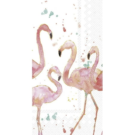IHR Ideal Home Range Dinner Napkins Disposable 3-Ply Paper Hand Towels, 8.5" x 4.5", Flamingo Fever (Cream), 16-Count