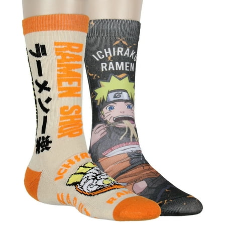 Naruto Shippuden Collection Men's Ichiraku Ramen Shop Adult 2-Pack Mid-Calf Crew Socks