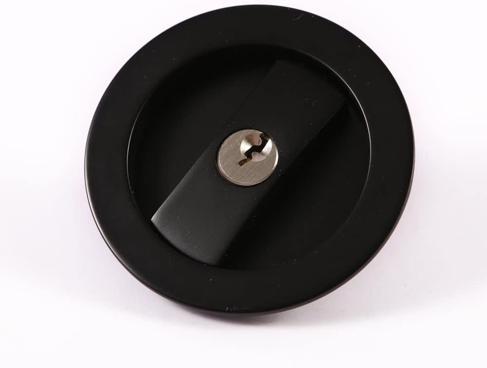 CCJH Invisible Barn Wood Sliding Door Gate Cup Handle Lock Hardware with Keys (Black (Dia-2 61/64")