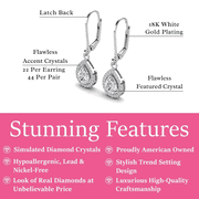 Cate & Chloe Izzy 18k White Gold Plated Drop Earrings with Simulated Diamond Crystals Gift for Women