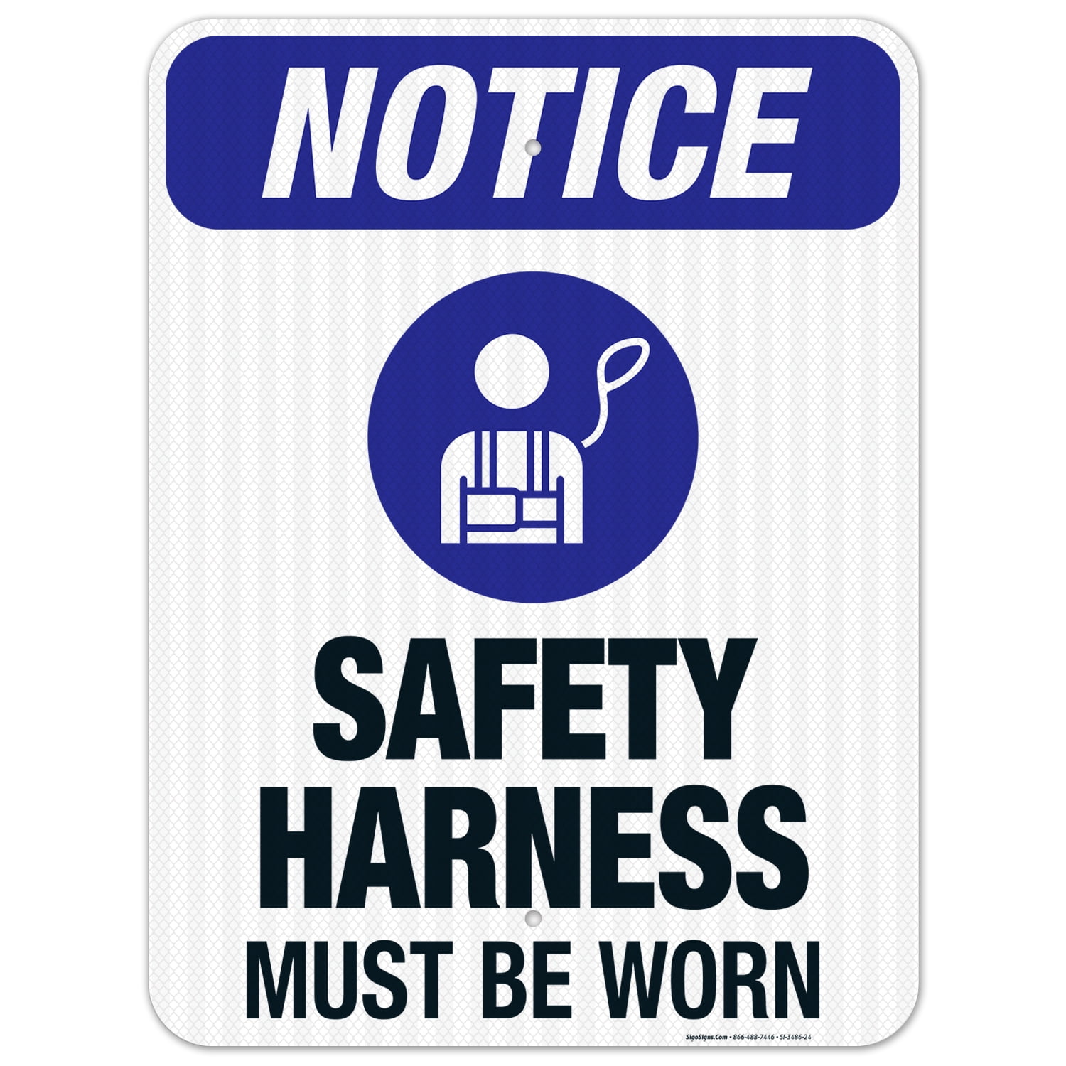 Safety Harness Must Be Worn Sign, OSHA Sign, 18x24 Reflective Aluminum