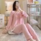 thumbnail image 3 of Pijama de otoño para mujer, cuello de una palabra, seda de leche, pantalones de manga larga, color sólido, dulce y lindo traje de casa, 3 of 5