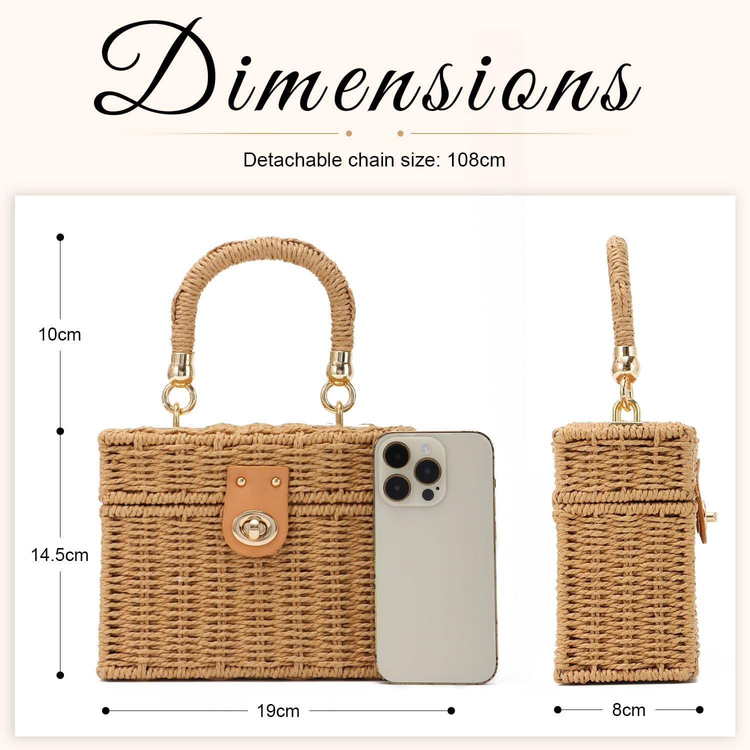 Handwoven Rattan Bag for Women Woven Straw Square Crossbody Bag Vintage Basket Purse Beach Tote Bag