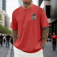 thumbnail image 2 of BUWTTED Mens T Shirts Short Sleeve Summer Beach Vacation Loose Fit Hawaiian Print Basic Crew Neck Graphic Tees Red XL, 2 of 4