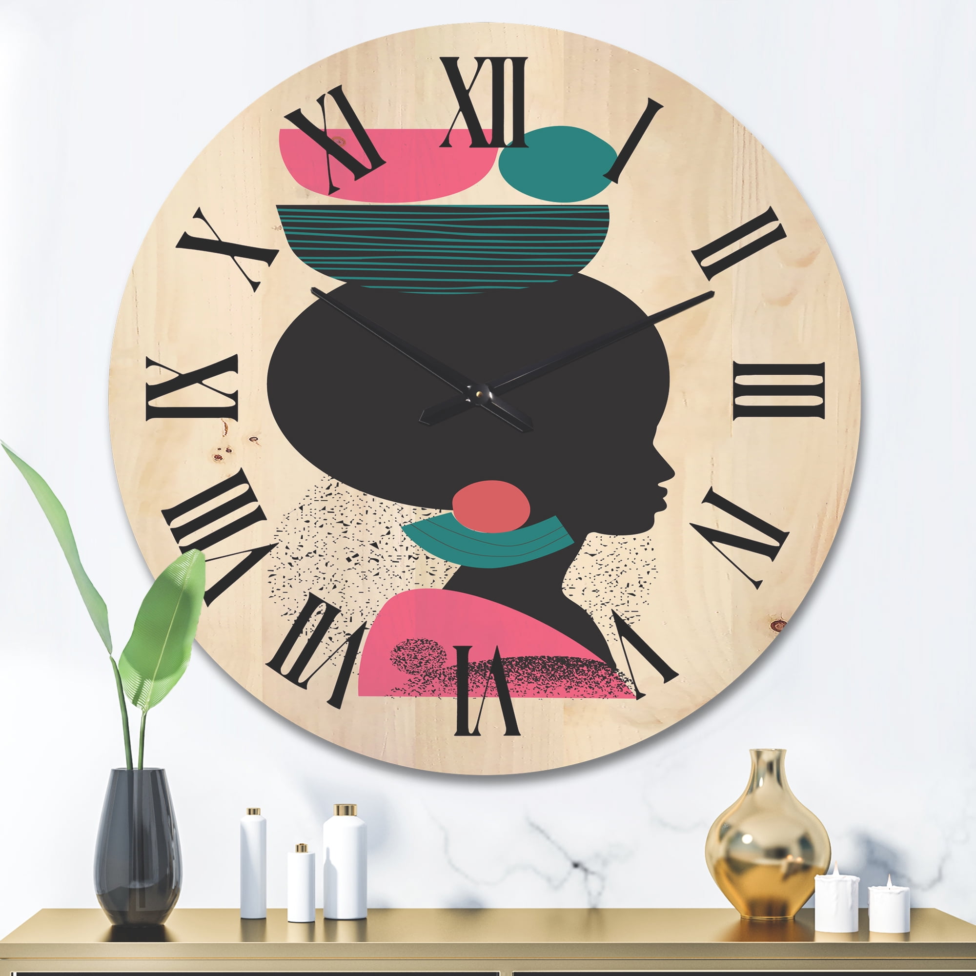Designart 'Ethnic Geometric Silhouette of African American II' Modern Wood Wall Clock
