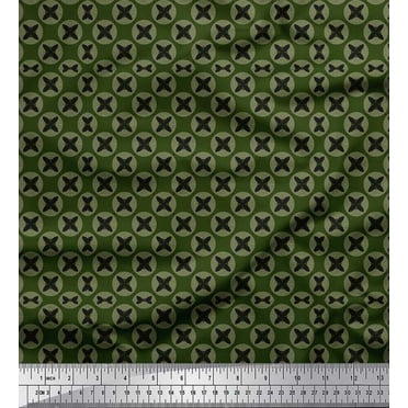 Soimoi Green Cotton Duck Fabric Flower Geometric Print Fabric by the Yard 42 Inch Wide