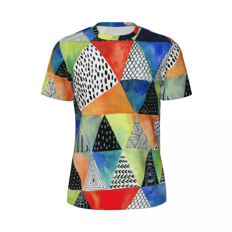T Shirt For Men Doodled Geometry Men Colorful Print Classic Gym