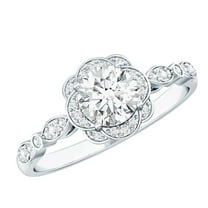 Rosec Jewels Lab Created Diamond Engagement Ring with Halo - Designer Ring - EF-VS Quality, 925 Sterling Silver, US 4.00