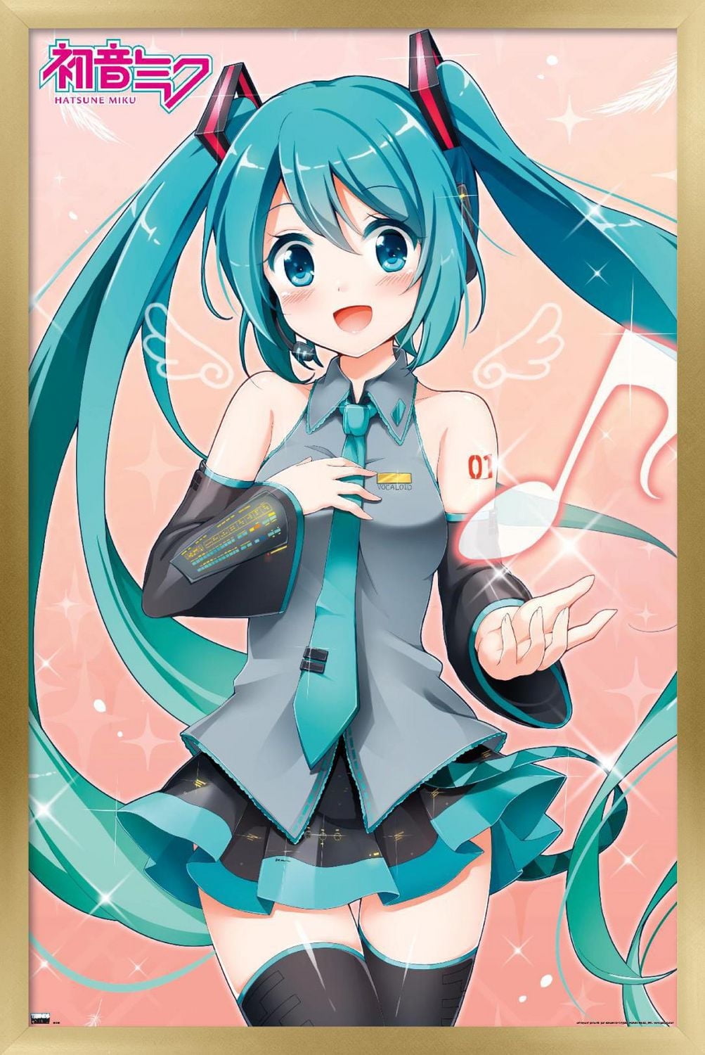 Hatsune Miku - Music Note Wall Poster with Push Pins, 14.725" x 22.375"