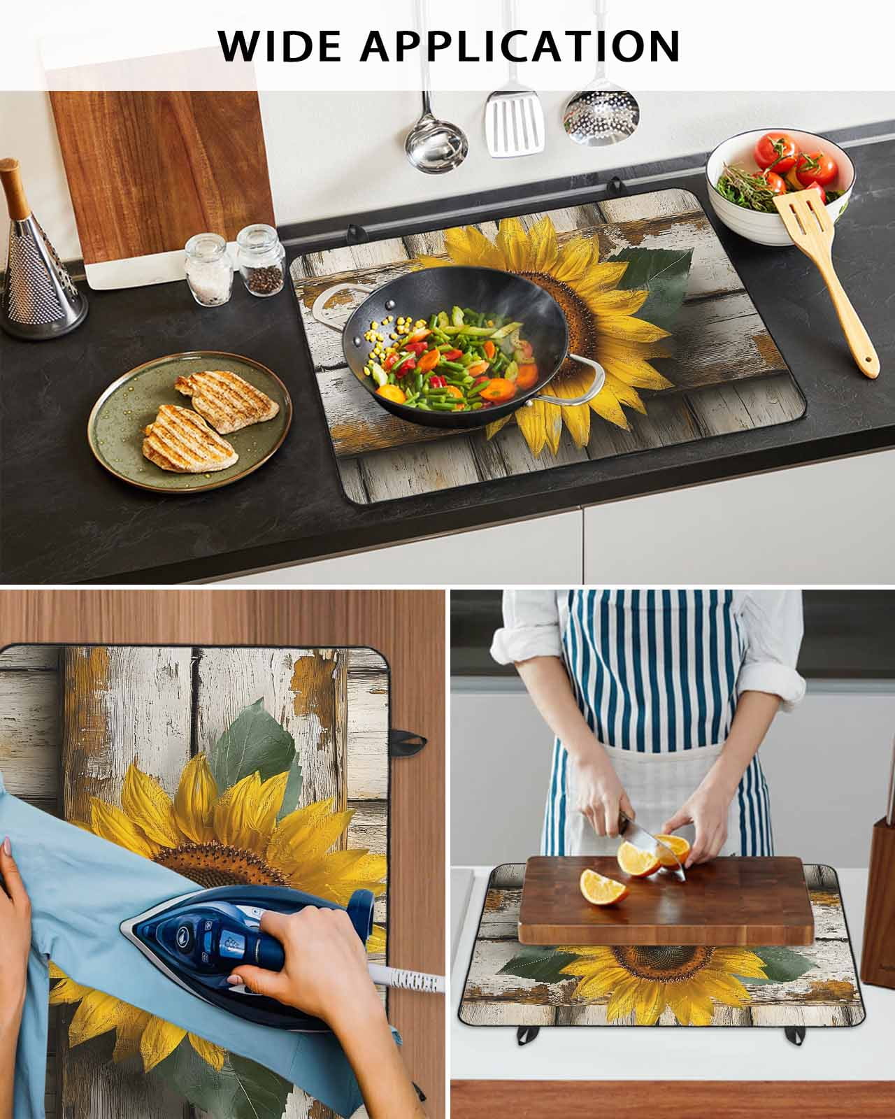 nqOlkjepod Large Induction Cooktop Protector Mat 24"x21", Vintage Sunflower Stove Top Covers for Electric Stove, Farmhouse Retro Wooden Floral Stove Burner Cover Mats, Glass Top Stove Cover