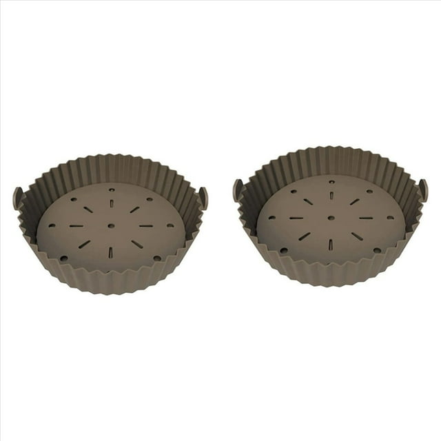 2X Revestimiento para Freidora Aire, Recipiente para Freidora Aire Silicona Reutilizable de 10 Pulgadas, Diseño de Filtro de Aceite Antiadherente, 22 cm Marrón