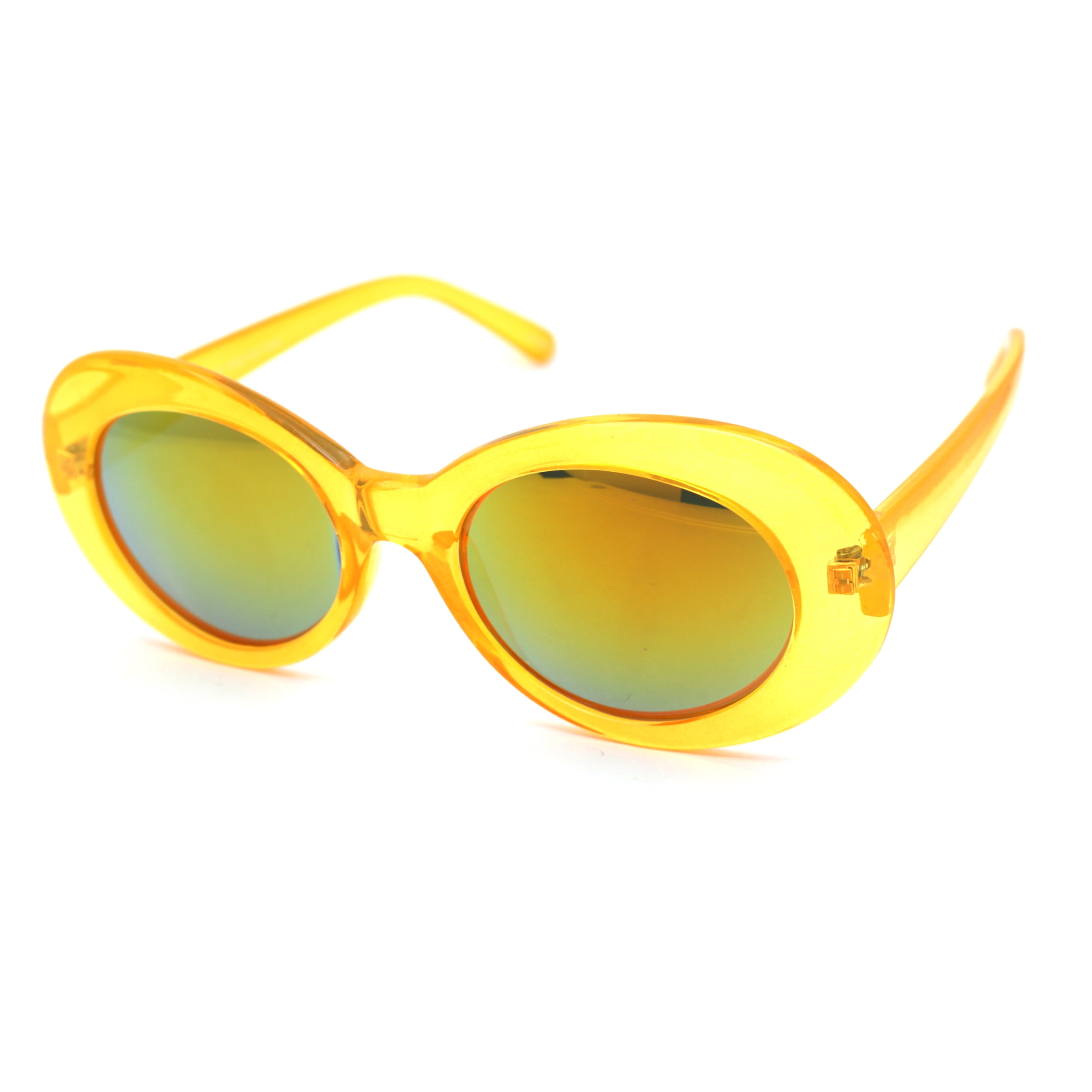 Sa106 Womens Color Mirror Mod Thick Plastic Oval Round Designer Sunglasses Orange Orange 
