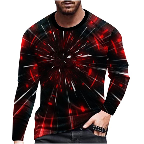 Honeeladyy Long Sleeve Round Neck Tops,Men Casual Round Neck Long Sleeve Pullover Line 3D Printed T-Shirt