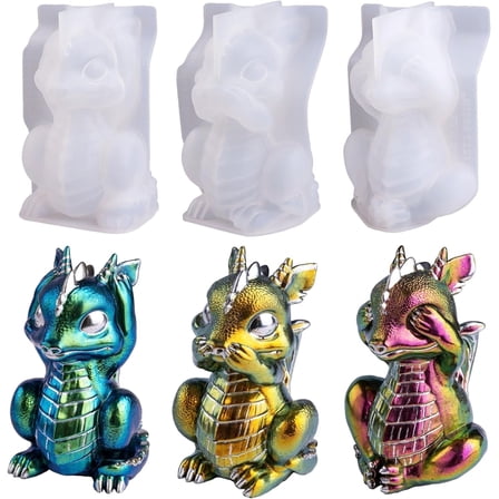 LET'S RESIN Dragon Resin Molds, Hear, Speak, See No Evil 3 Pcs Dragon Epoxy Resin Molds, Lively 3D Animal Silicone Molds for Epoxy Resin, Art Craft, Gift