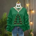 thumbnail image 4 of Yteetum Christmas Sweatshirt for Women Oversized Crewneck Christmas Tree Print Pleated Ruffle Trim Pullover Hoodless Sweatshirts Womens Casual Xmas Graphic Round Neck Loose Lantern Sleeve Sweatshirts, 4 of 5