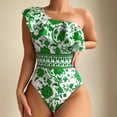 thumbnail image 2 of Womens Bikini Swimsuits Ruffled Off Shoulder Print Conservative and Slimming Tankinis Swimwear for Women Green, 2 of 4