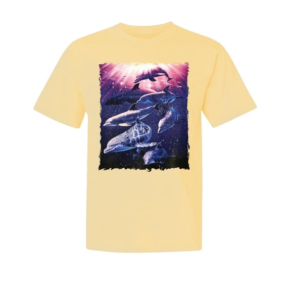 Wild Bobby, Underwater Whale Dolphin Bottlenose Nautical, Animal Lover, Garment-Dyed Washed Look Short Sleeve T-Shirt, Banana, Medium