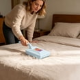 thumbnail image 2 of Handheld dual-roll carpet brush with bidirectional rotating bristles; eco-friendly, reusable brush designed for removing hair and dust from bedding, sofas, and carpets.,Blue, 2 of 7