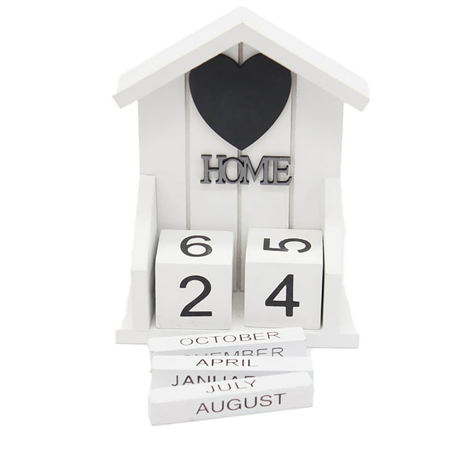 Visland 1 Set Small House Shape Calendar Retro Wood Old Classic Style Desk Calendar Home Decoration