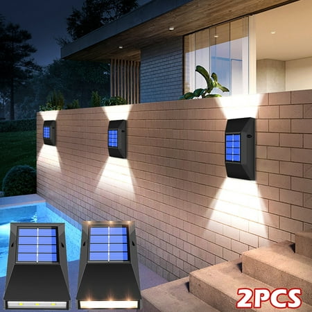 

2PCS Outdoor LED Solar Light Waterproof Wall Lamps Solar LED Light Bright Deck Outdoor Patio Lights Garden