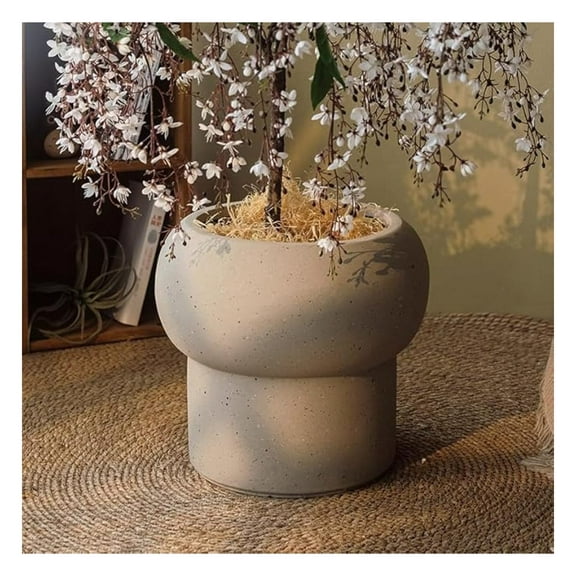 Concrete Planter - 12.5" Mushroom Planter Outdoor Indoor - Large 14" Dia Cement Flower Pot - Heavy Duty Garden Plant Container for Patio, Porch, Home Decor