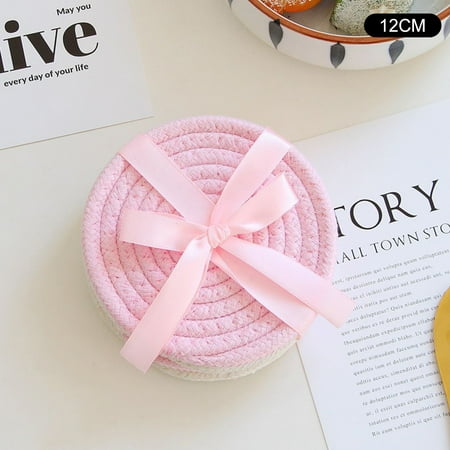 

Coasters Set Insulation Mat Water-Absorbing Round Plate Mat Set of 4 with Ribbon