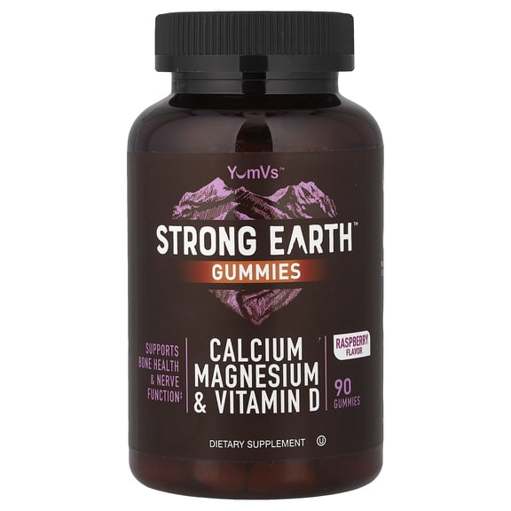 YumVs Strong Earth Gummies, Calcium Magnesium & Vitamin D, Raspberry, 90 Gummies