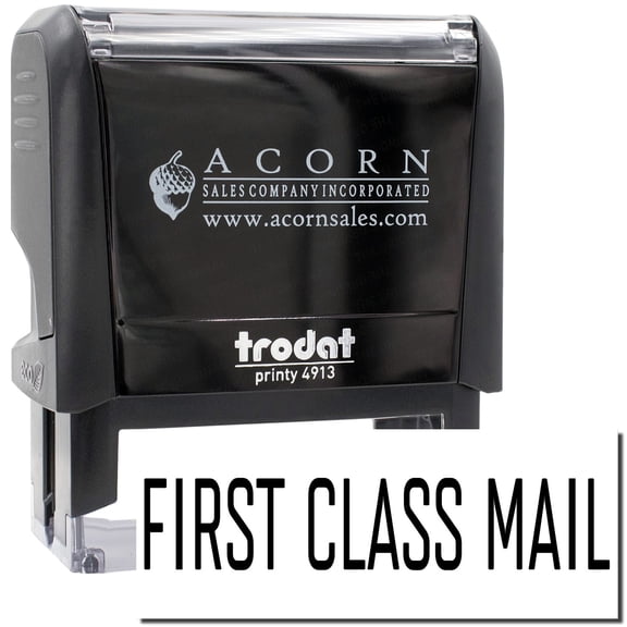 Large Self-Inking Narrow Font First Class Mail Stamp, Trodat Printy 4913, Press and Print Stamping, Impression Size 7/8" x 2-1/4", Up to 10,000 Impressions - Black Ink