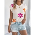 thumbnail image 4 of Women'S Cap Sleeve Floral Short Sleeve Sweater Crew Neck Casual Knit Pullover Tops Color M, 4 of 10