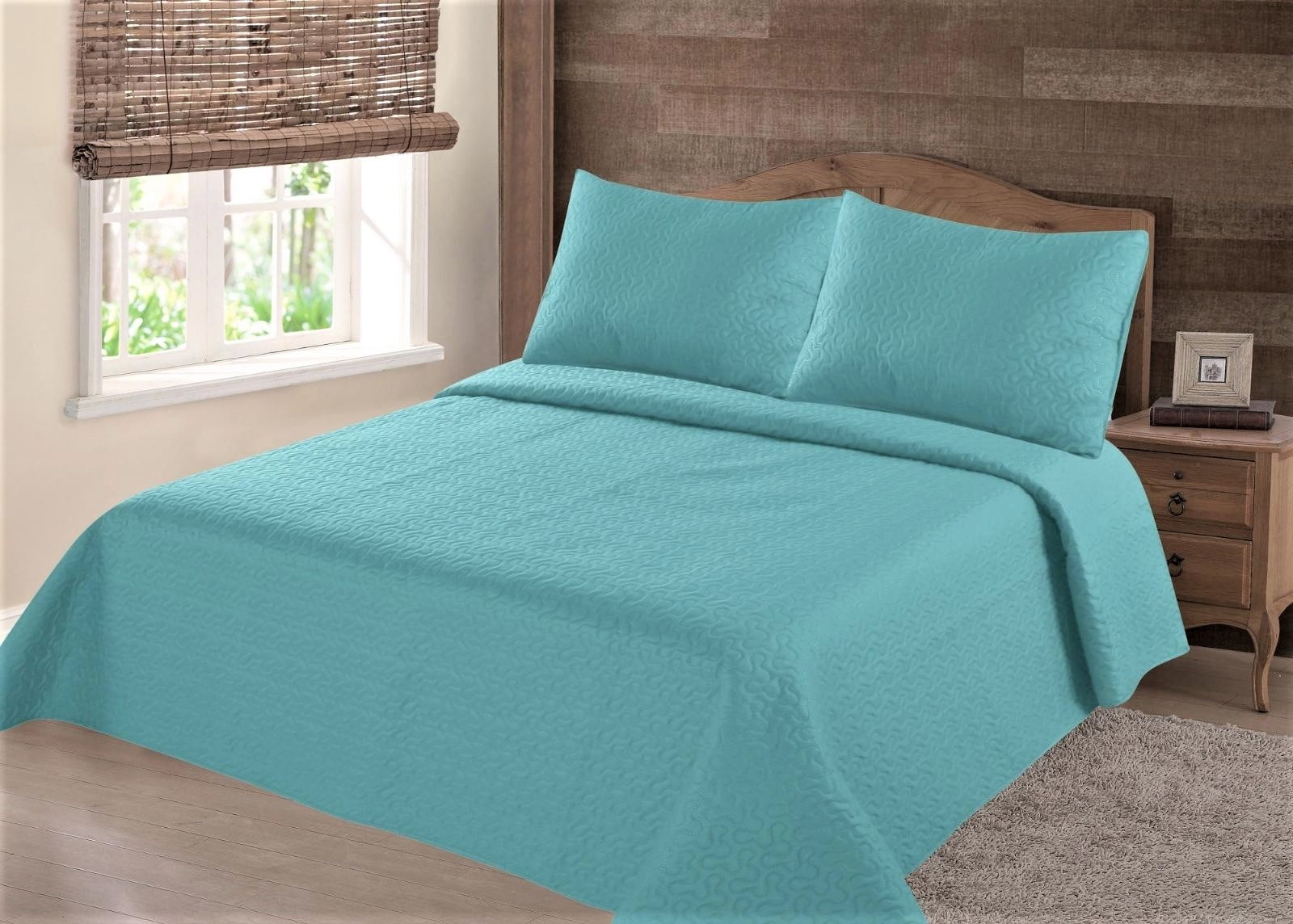 MIDWEST TURQUOISE NENA SOLID QUILT BEDDING BEDSPREAD COVERLET PILLOW CASES SET 